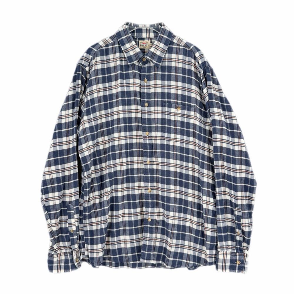 Faherty Men's XL Navy White Soft Flannel Plaid Casual Everyday Button Down Shirt